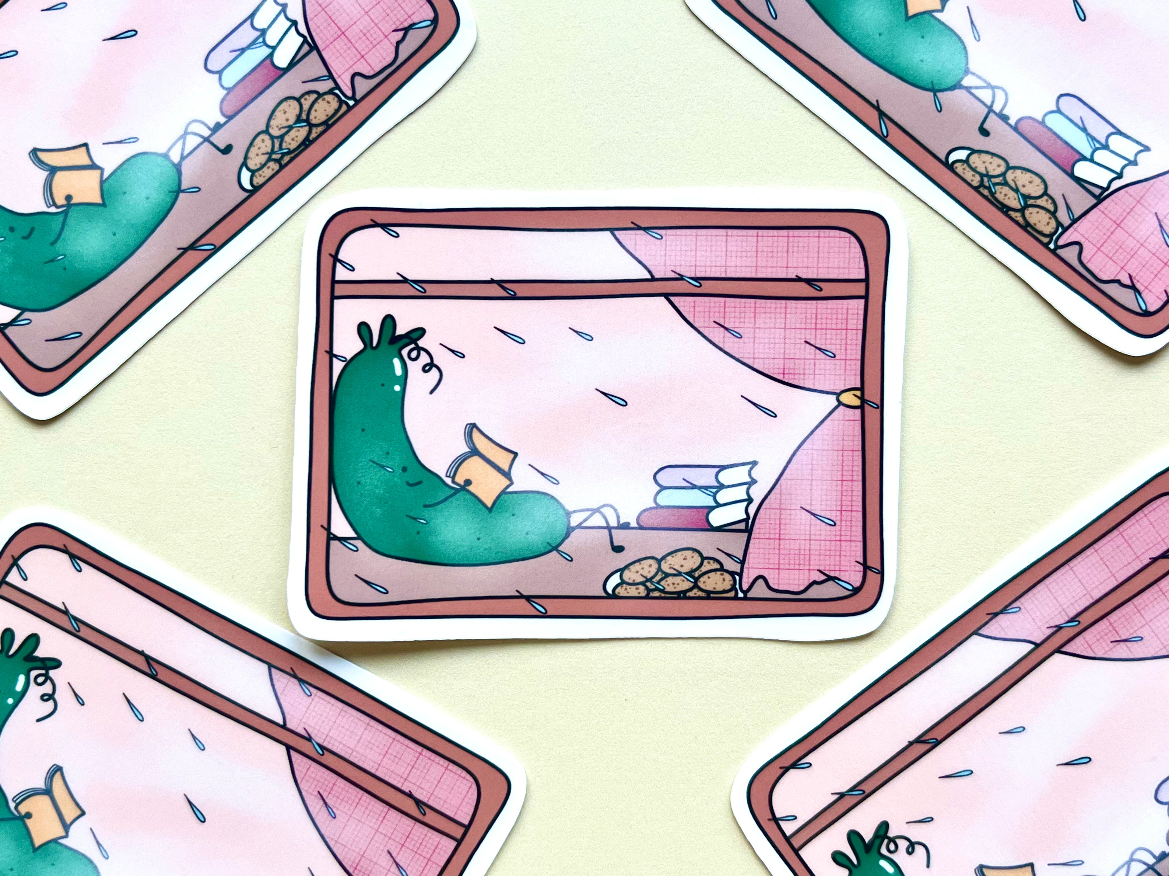 'Pickle Reading' Die Cut Sticker